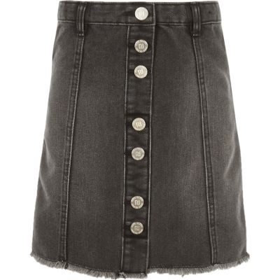 Girls black button-up A-line skirt